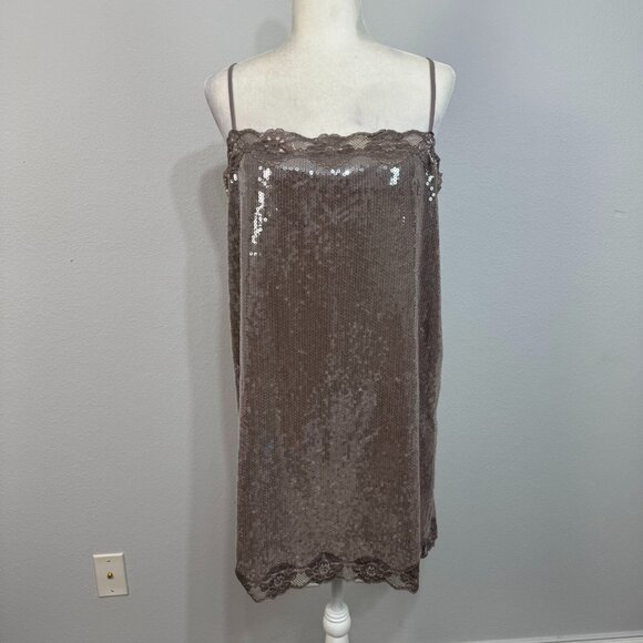 Reformation Nadene Women's Sleeveless Mini Dress Lace Trim Sequined Size L